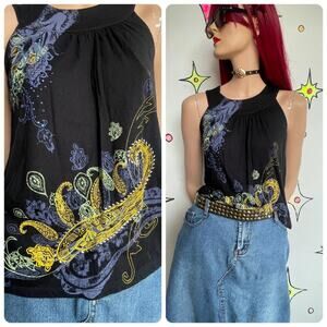 Y2K Paisley Tee Tattoo Print Whimsigoth Fairy Grunge Earthy Boho M